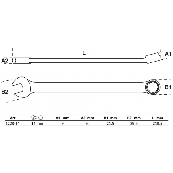 Maul-Ringschlüssel, extra lang - SW 14 mm