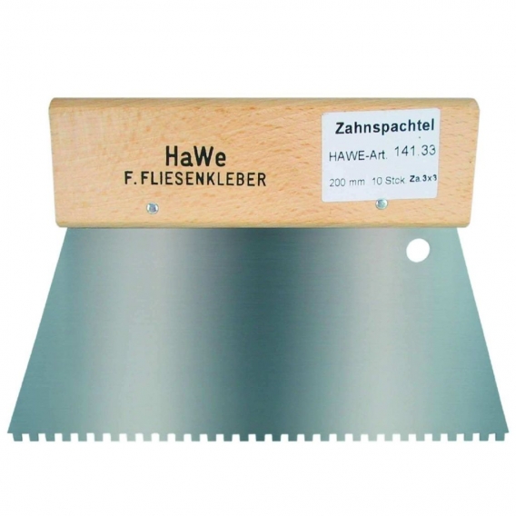 HaWe Zahnspachtel mit breitem Holzgriff und Aufhängeloch - 200 mm Breit, verschiedene Zahnungen Ausführung:Trapezzahn für Bodenv