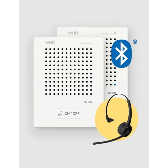 WHD Gegensprechanlage VoiceBridge Bluetooth mit 2x Sprechstellen 1xKunden/1xPersonal, 1x Onear-Headset für Personal - Kontaktlos