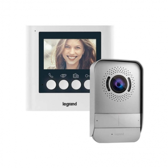 Legrand, Video Door Intercom with 2 Wire Connection, 4.3' Colour Monitor and Wide Angle Camera, 1/2 Family House Kit, 369110