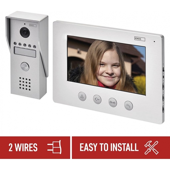EMOS H2050 Türsprechanlage/Video-Türklingel, wasserdichte Kamera mit Nachtsicht, Monitor mit 7'' LCD-Farbdisplay, einfache 2-Dra