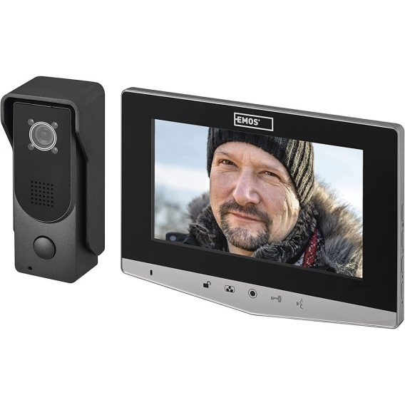 EMOS Video-Türsprechanlage/Video-Türklingel, wasserdichte Kamera mit Nachtsicht, Monitor mit 7'' LCD-Farbdisplay, Snapshot, Aufn