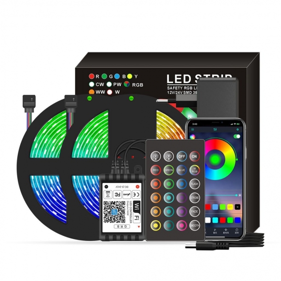 10M Smart Wifi LED RGB Lichtbaender 5050 Farbwechsellichter mit Voice &APP &24 Tasten Fernbedienung Tape Lights Weihnachtsdekora