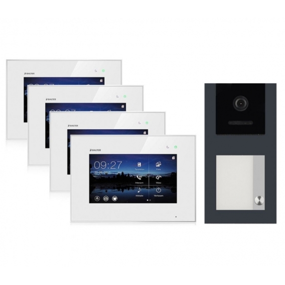 BALTER EVO Aufputz Video Türsprechanlage 2-Draht BUS für 1-Familienhaus mit 4x7" Touchscreen Monitor und Hauptstromverteiler (Tü