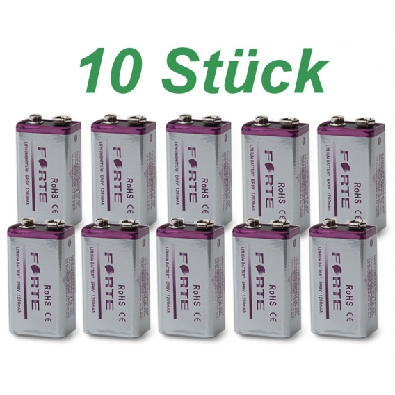 10 x 9V Lithium Blockbatterie Rauchmelder 1200mAh Feuermelder E Block Batterie