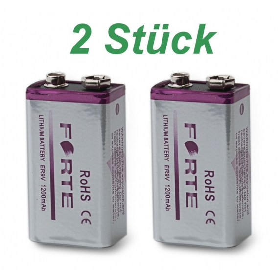 2 x 9V Lithium Blockbatterie Rauchmelder 1200mAh Feuermelder E Block Batterie