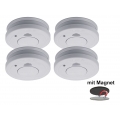 4er-Set Rauchmelder mit Magnethalter, Batteriewarnung & Testtaste, EN14604
