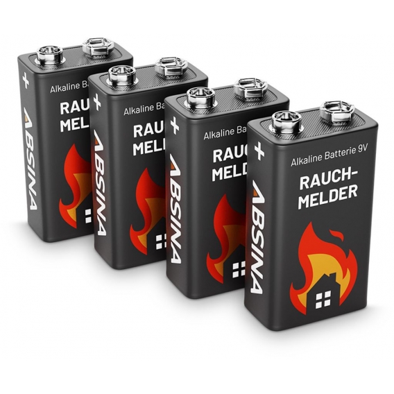 4er Pack Alkaline 9V 6LR61 Block-Batterien ideal für Rauchmelder, Rauchwarnmelder, Messgeräte, Spielzeuge und Weitere