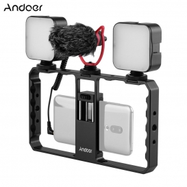 More about Andoer Smartphone Video Rig Griff mit Rig Dual LED Lichtmikrofon mit Shock Mount fuer Vlog Filmherstellung Kompatibel mit iPhone