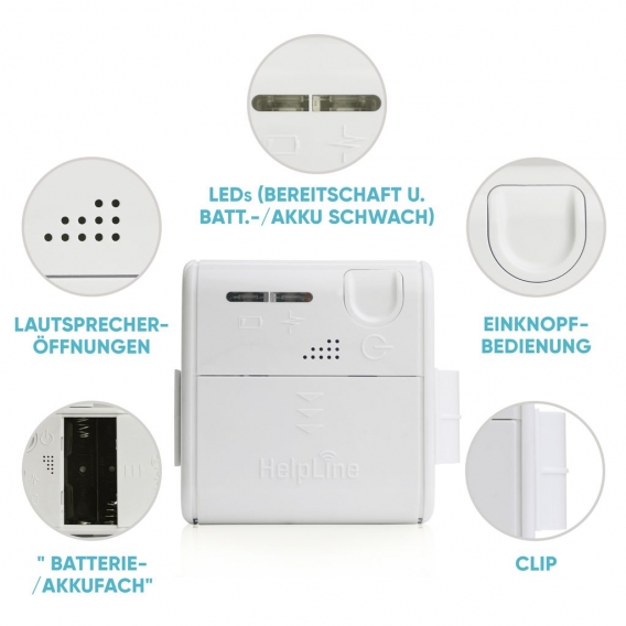 Helpline Mini für Zwei: Kleiner mobiler Hausnotruf mit 2x wasserdichtem Notrufarmband und Gürtel Clip für die häusliche Pflege； 