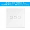 eWeLink 3CH T433 86 Typ Luxury Wall Touch Panel Klebrige 433MHz Wireless RF-Fernsteuerungssender-Automatisierungsmodule 3fach-Un