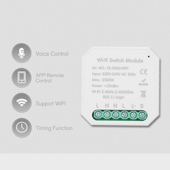 1 STueCK Tuya MINI DIY Einweg-Smart-Schalter Small Body APP-Fernbedienung WiFi-Schalter Timer-Lichtschalter Kompatibel mit Googl