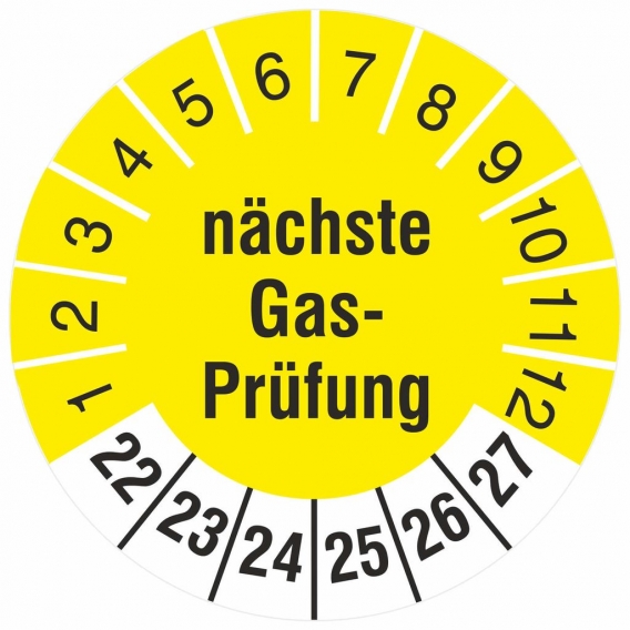 10 Prüfetiketten nächste Gasprüfung 30 mm Prüfplaketten 2022-27