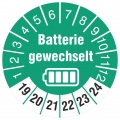 10 Prüfplaketten Batterie gewechselt 18 mm Prüfetiketten 2019-2024