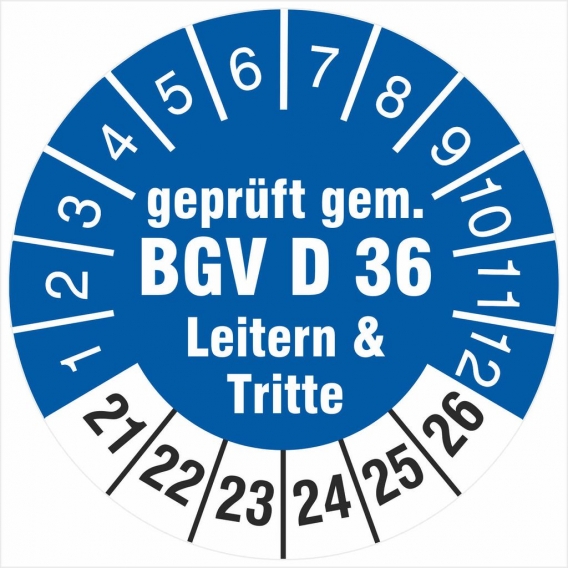 100 Prüfplaketten 30 mm  gem. BGV D 36 Leitern & Tritte 2021-2026