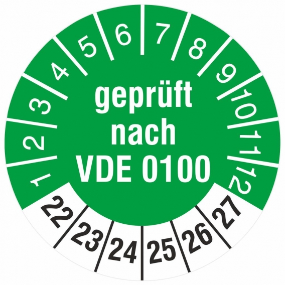 10 Prüfetiketten  nach VDE 0100 Prüfplaketten 18mm 2022-27
