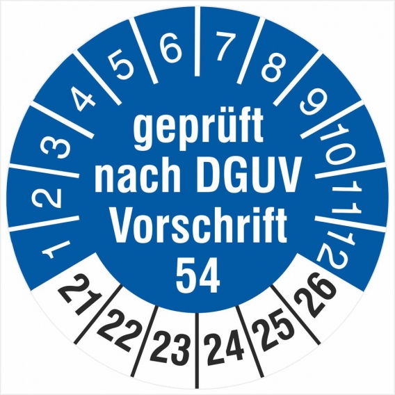 1000 Prüfetiketten 18 mm  DGUV Information Vorschrift 54 Winden 2021-2026
