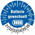 200 Prüfetiketten Batterie gewechselt 30 mm Batteriewechsel 2021-2026