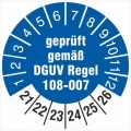 100 Prüfetiketten 30 mm Lagereinrichtungen  DGUV Regel 108-007 2021-2026