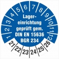 10 Prüfetiketten 30 mm Lagereinrichtung  DIN EN 15635 BGR 234 2021-2026