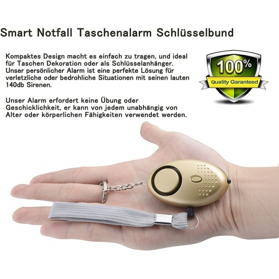 Taschenalarm - 140 dB Safesound Personal Alarm mit Taschenlampe Schlüsselanhänger, Panikalarm Selbstverteidigung Sirene für Frau