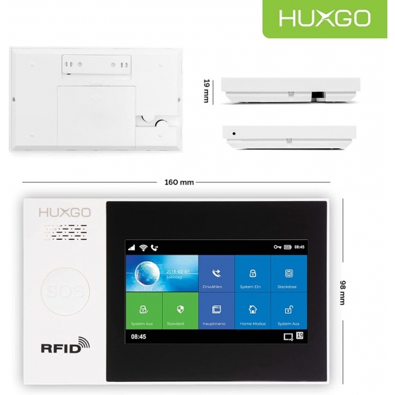 HUXGO, HXA007, WLAN + GSM Funk Alarmanlage mit 4 Bewegungssensor, Alarm für Büro, Haus, Wohnung, Garage, Steuerung über das Hand