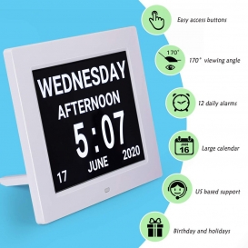 More about 8 \"Display Digital Kalender Tag Uhr 12 Alarm Alzheimer Erkrankten Nicht-Abgekürzt