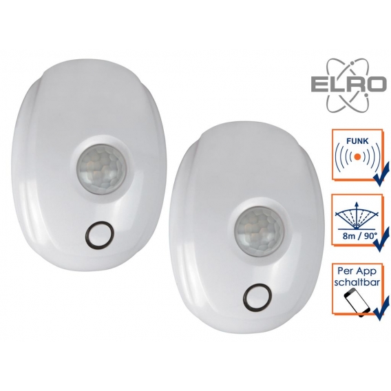 2x Funk Bewegungsmelder 8m / 90° Smart Home ELRO Connects System App gesteuert