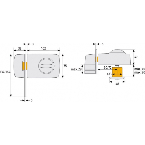 ABUS Tür-Zusatzschloss zwei maße einstellbar 60 und 72 mm 53299