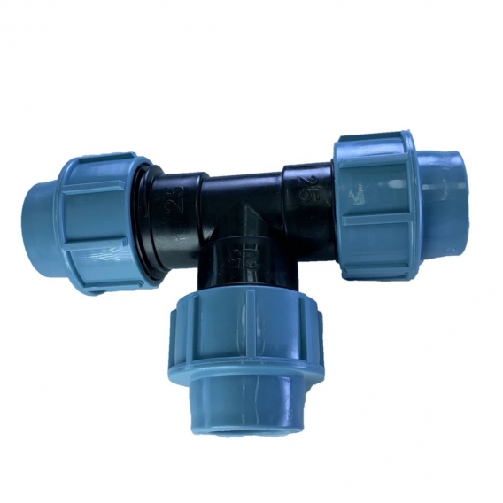 PE-Außen-/Innengewinde-Rohrverschraubungen Teile für Wasserleitungs-Installationsverschraubungen Farbe 3-Wege 25mm