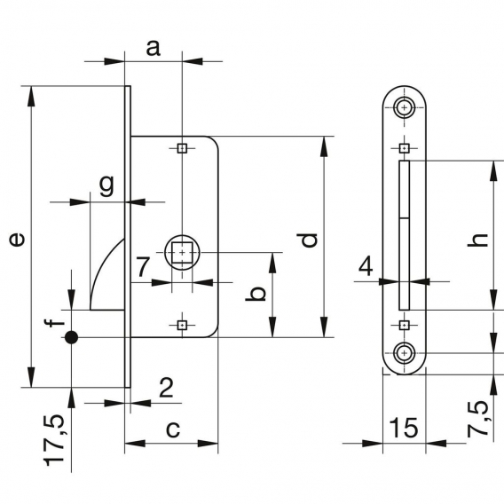 Einstemmzunge mit Schließblech, rund, DM 15 mm, 1 Stück | Zubehör Beschläge Schlösser Getriebe Fensterverschluss