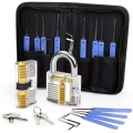 24 Stück Lock Picking Set mit 3 Transparenttem Vorhängeschloss Dietrichen Kit für Anfänger und Professionelle Lockpicker