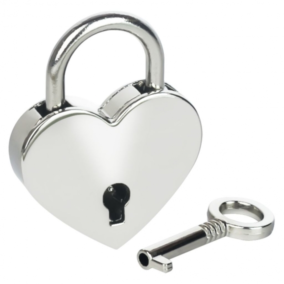 HMF 6493 Mini Deko Vorhängeschloss mit Schlüssel in Herzform, 39 mm, Silber