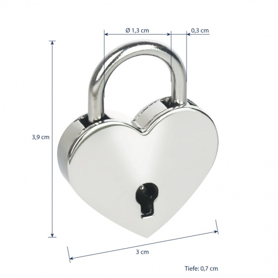 HMF 6493 Mini Deko Vorhängeschloss mit Schlüssel in Herzform, 39 mm, Silber