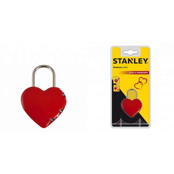 Stanley Liebesschloss Vorhangschloss in Herzform (zum Beschriften geeignet, 3-stellig, Bügelschloss, Herzschloss Herz Vorhängesc