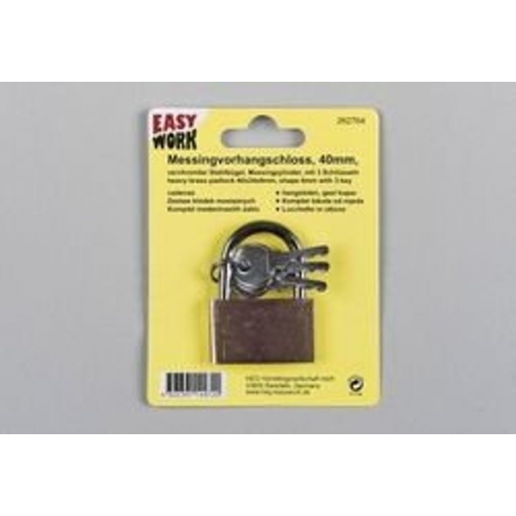 Easy Work 78040 Messing-Vorhangschloss, 40 mm, 3 Schlüssel, messing