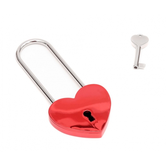 Brillibrum Design Liebesschloss in Herzform aus Metall Herzschloss Silber Rot mit Schlüssel