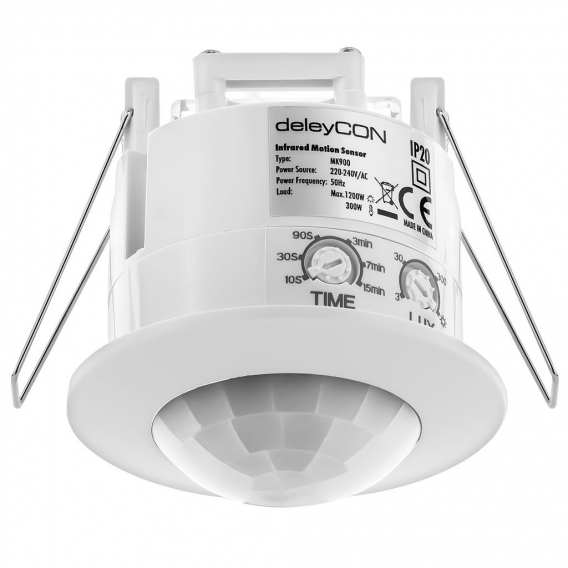 deleyCON 1x Infrarot Bewegungsmelder Unterputz Deckenmontage Innenbereich Lichtsteuerung 360° Arbeitsfeld 6m Reichweite eingebau