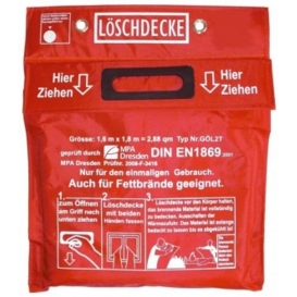 More about Löschdecke 1,60 x 1,80 m , in roter PVC Tasche mit Klettverschluß DIN EN 1869:2001