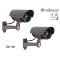 2er Set Kamera Attrappe, IR-LEDs & LED rot, Fake Dummy Innen Außen Überwachung