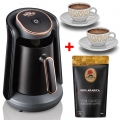 Arzum Okka Minio Mokka Maschine Espressomaschine Mokkakocher + 2 Tassen + 100 gr Türkische Kaffee Schwarz / Kupfer