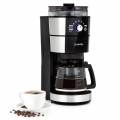 Klarstein Grind & Brew Filter-Kaffeemaschine mit Kegelmahlwerk , Glaskanne 10 Tassen , 1 Liter Wassertank , Kaffeebohnen und Fil