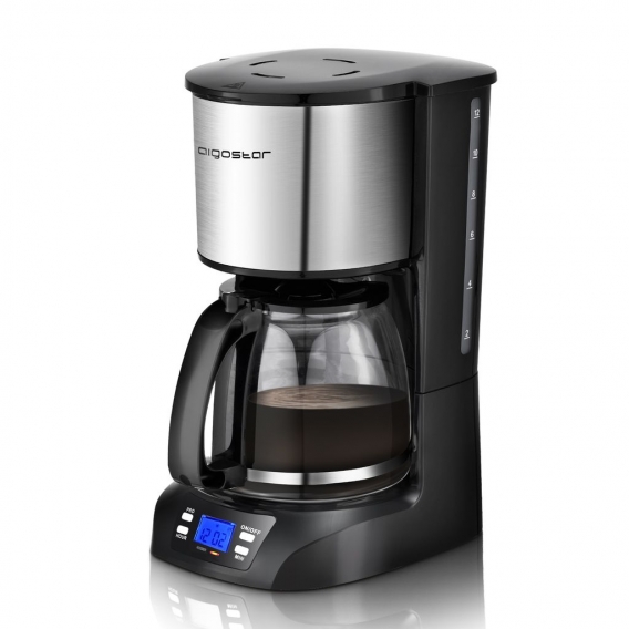 Aigostar Benno - Digitale Kaffeemaschine, Programmierbarer Timer, bis 12 Tassen, 1,5l Glaskanne, Warmhalteplatte, Tropf-Stopp, 8
