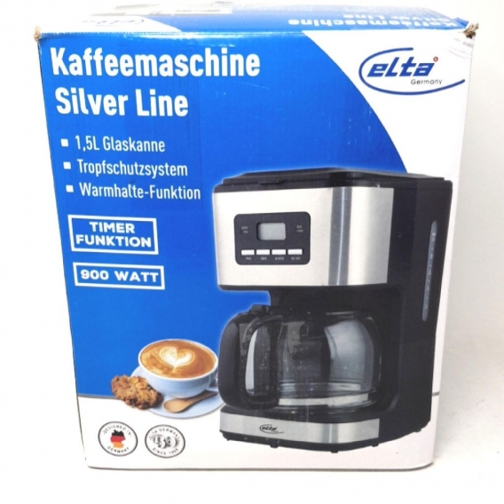 ELTA Kaffeemaschine Timer- und Preset-Funktion, 1,5 l, 900 W, Schwarz/ Edelstahl