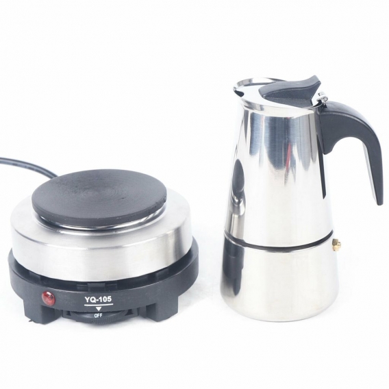 200ml Espressokanne Espressokocher Elektrisch Kaffeekocher Mokkakanne aus Edelstahl Kaffeebereiter mit Elektroherd