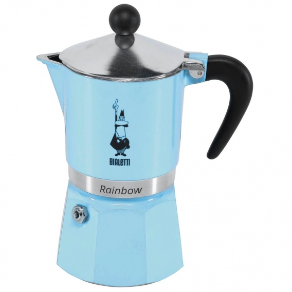 BIALETTI ALUMINIUM ESPRESSOKOCHER für 3 Tassen Blau Espresso Maker RAINBOW
