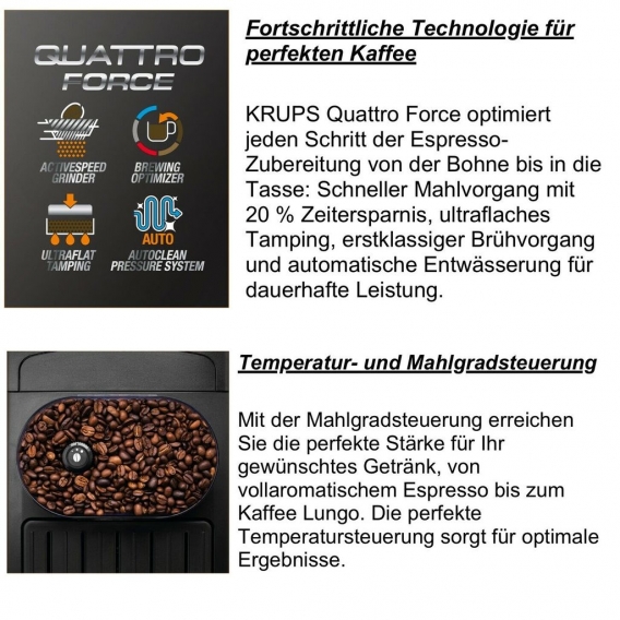 Krups Kaffeevollautomat Quattro Force mit Milchaufschäumdüse + Mahlwerk EA817K