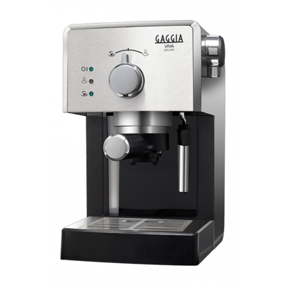 Rade RI8435/11 Viva Deluxe-Maschine von Caffes Espresso, für Macinat und Cialde, 1025W, 1L, Schwarz/Silber  Gaggia