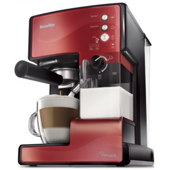 Breville PrimaLATTE, Kombi-Kaffeemaschine, 1,5 l, Kaffeepad, Gemahlener Kaffee, Schwarz, Rot