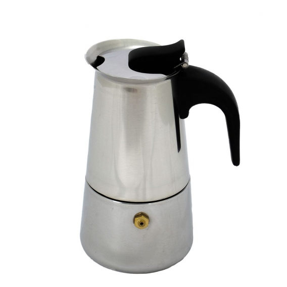 Espresso-Kocher für 2 Tassen aus rostfreiem Edelstahl, mit Filtereinsatz und Sicherheitsventil, hitzebeständiger Kunststoff-Grif